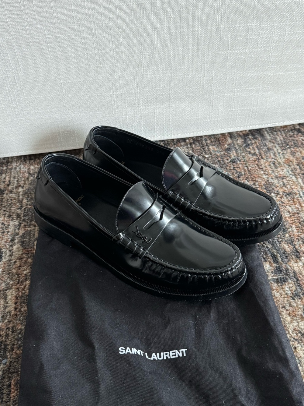 Saint Laurent Black Patent Leather Penny Loafers
